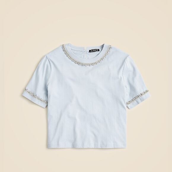 J.Crew Light Blue Embellished T-Shirt Size S CF413 - Picture 3 of 5